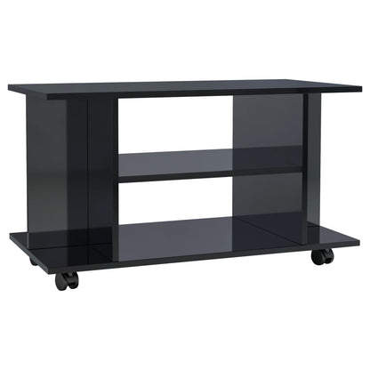 Mobile TV con Ruote Nero Lucido 80x40x40 cm in Truciolato