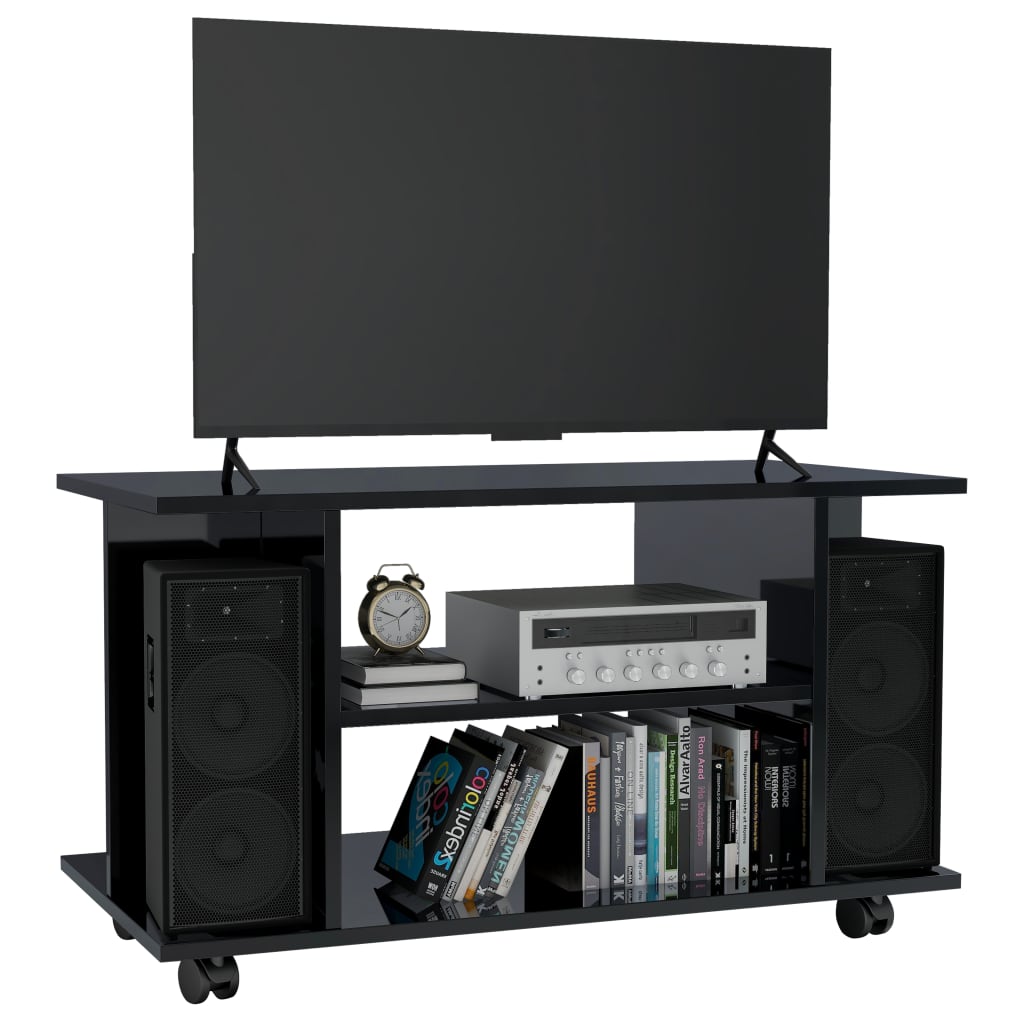 Mobile TV con Ruote Nero Lucido 80x40x40 cm in Truciolato