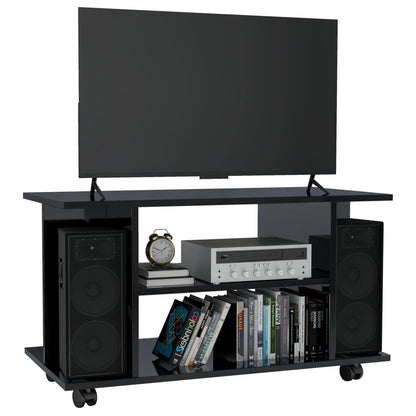 Mobile TV con Ruote Nero Lucido 80x40x40 cm in Truciolato
