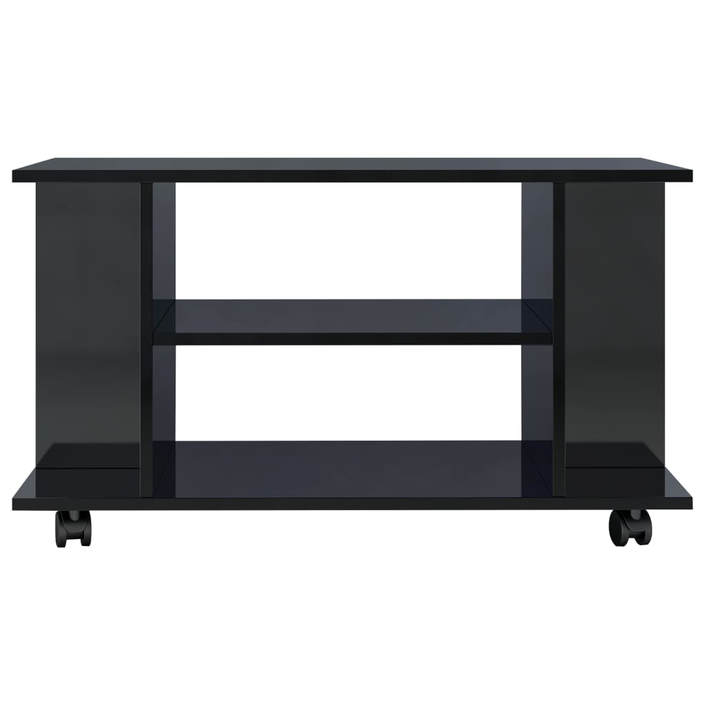 Mobile TV con Ruote Nero Lucido 80x40x40 cm in Truciolato