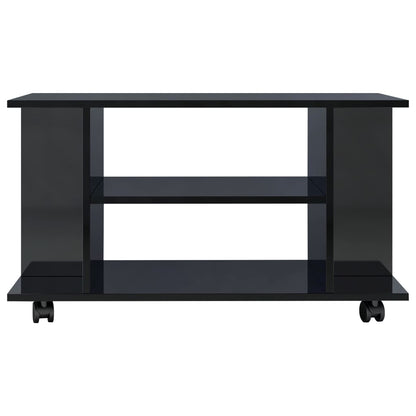 Mobile TV con Ruote Nero Lucido 80x40x40 cm in Truciolato