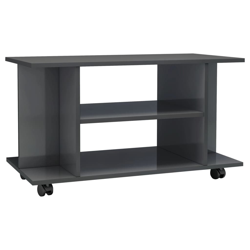 Mobile TV con Ruote Grigio Lucido 80x40x45 cm in Truciolato
