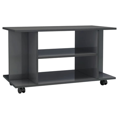 Mobile TV con Ruote Grigio Lucido 80x40x45 cm in Truciolato