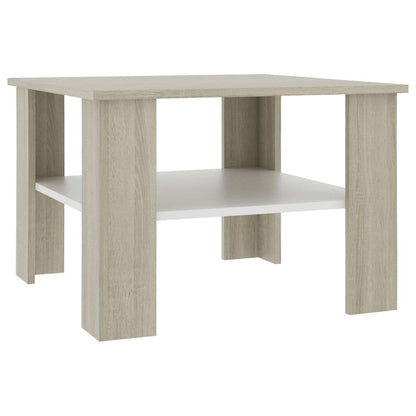 Tavolino Bianco e Rovere Sonoma 60x60x42 cm Legno Multistrato