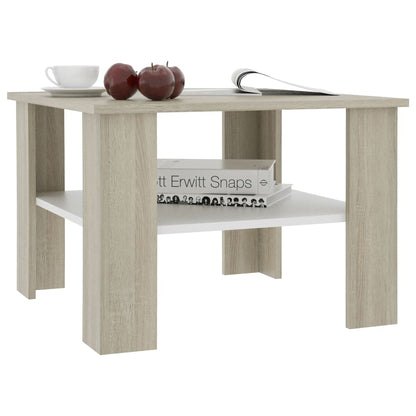 Tavolino Bianco e Rovere Sonoma 60x60x42 cm Legno Multistrato