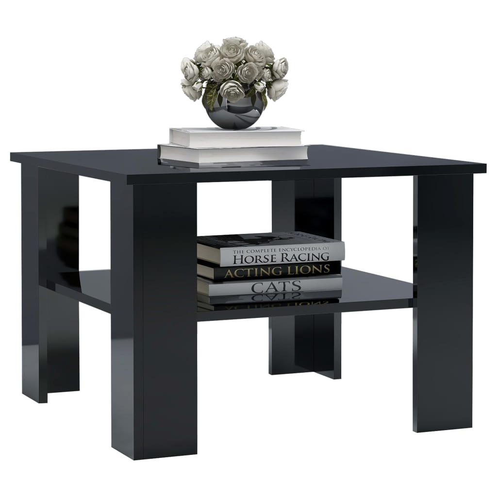 Tavolino da Salotto Nero Lucido 60x60x42 cm Legno Multistrato