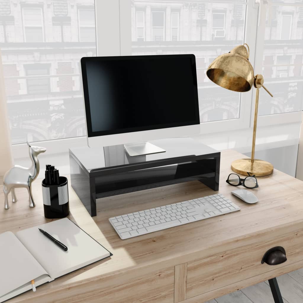 Supporto Monitor Nero Lucido 42x24x13 cm in Legno Multistrato