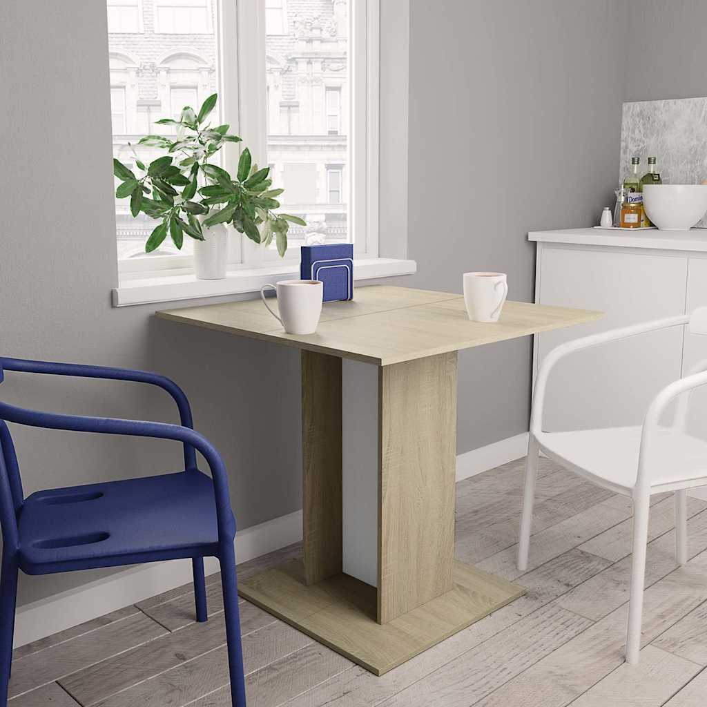 Tavolo da Pranzo Bianco e Rovere Sonoma 80x80x75cm Multistrato