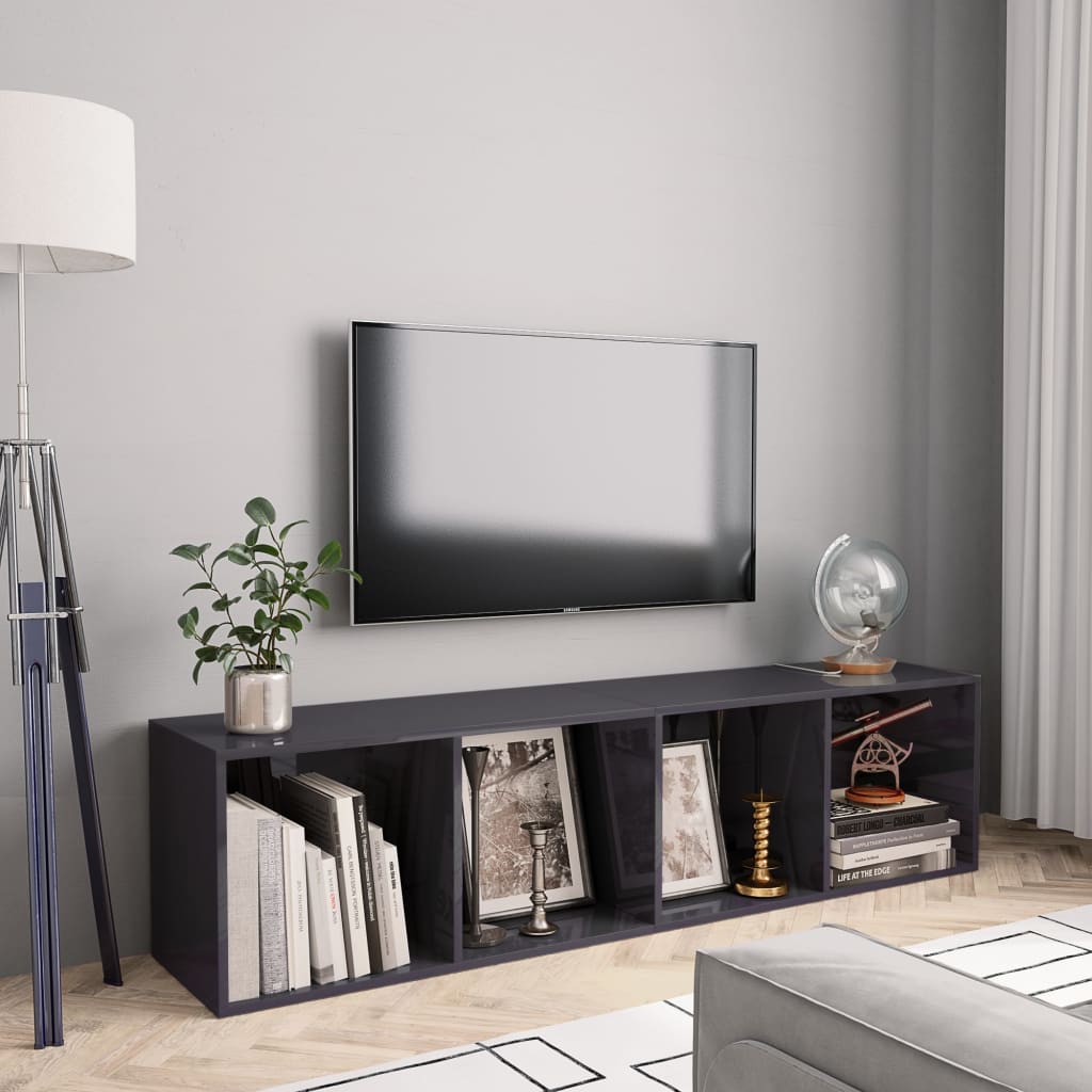 Libreria/Mobile TV Grigio Lucido 143x30x36 cm