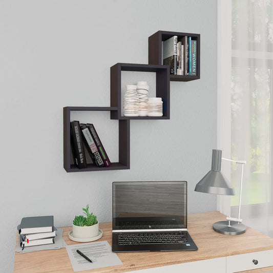 Mensole a Muro Cubiche Nero Lucido 68x15x68cm in Truciolato