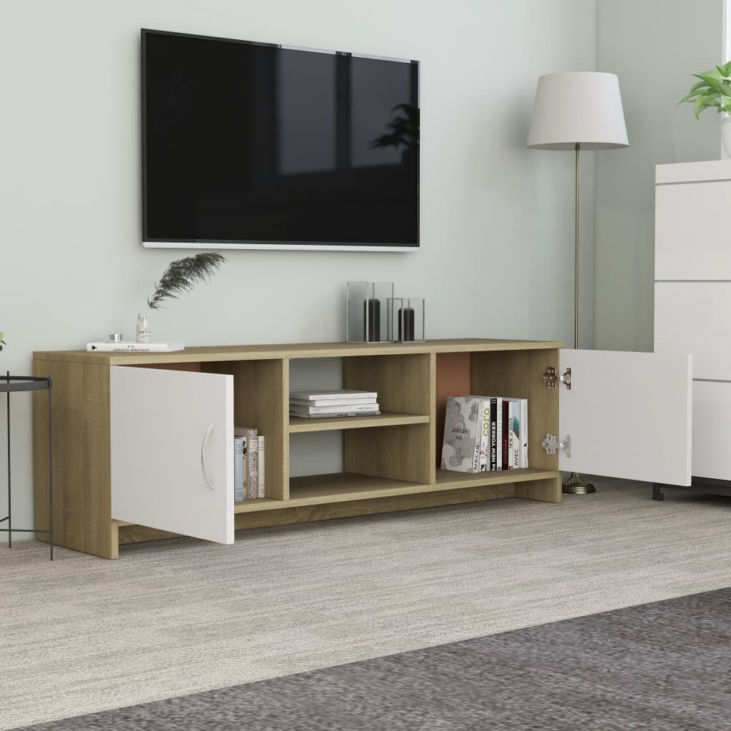 Mobile TV Bianco e Rovere Sonoma 120x30x37,5 Legno Multistrato