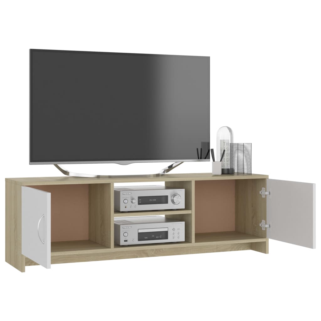 Mobile TV Bianco e Rovere Sonoma 120x30x37,5 Legno Multistrato