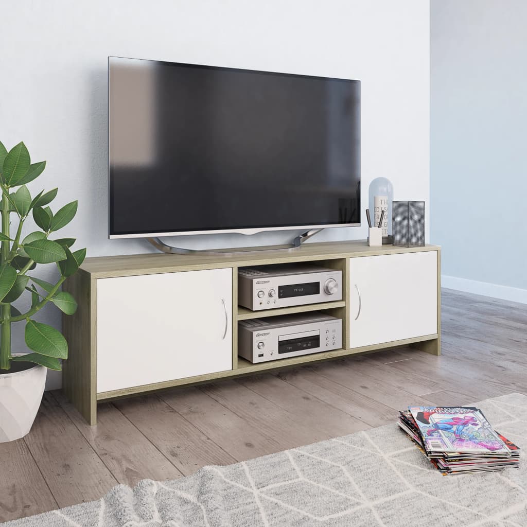 Mobile TV Bianco e Rovere Sonoma 120x30x37,5 Legno Multistrato