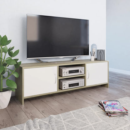 Mobile TV Bianco e Rovere Sonoma 120x30x37,5 Legno Multistrato