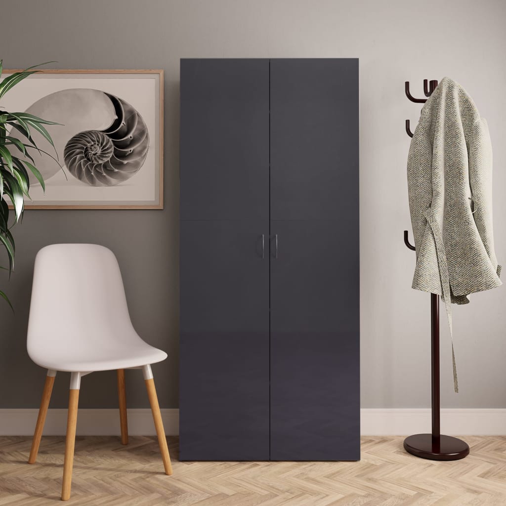 Scarpiera Grigio Lucido 80x35,5x180 cm in Legno Multistrato