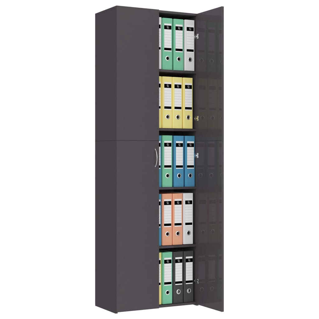 Armadio per Ufficio Grigio Lucido 60x32x190cm Legno Multistrato
