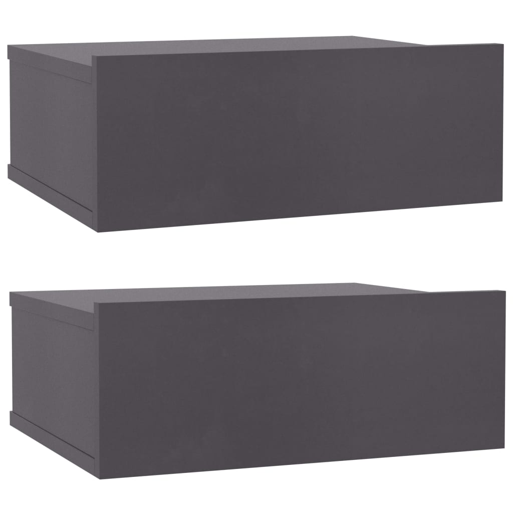 Comodini Pensili 2pz Grigi 40x30x15 cm in Legno Multistrato