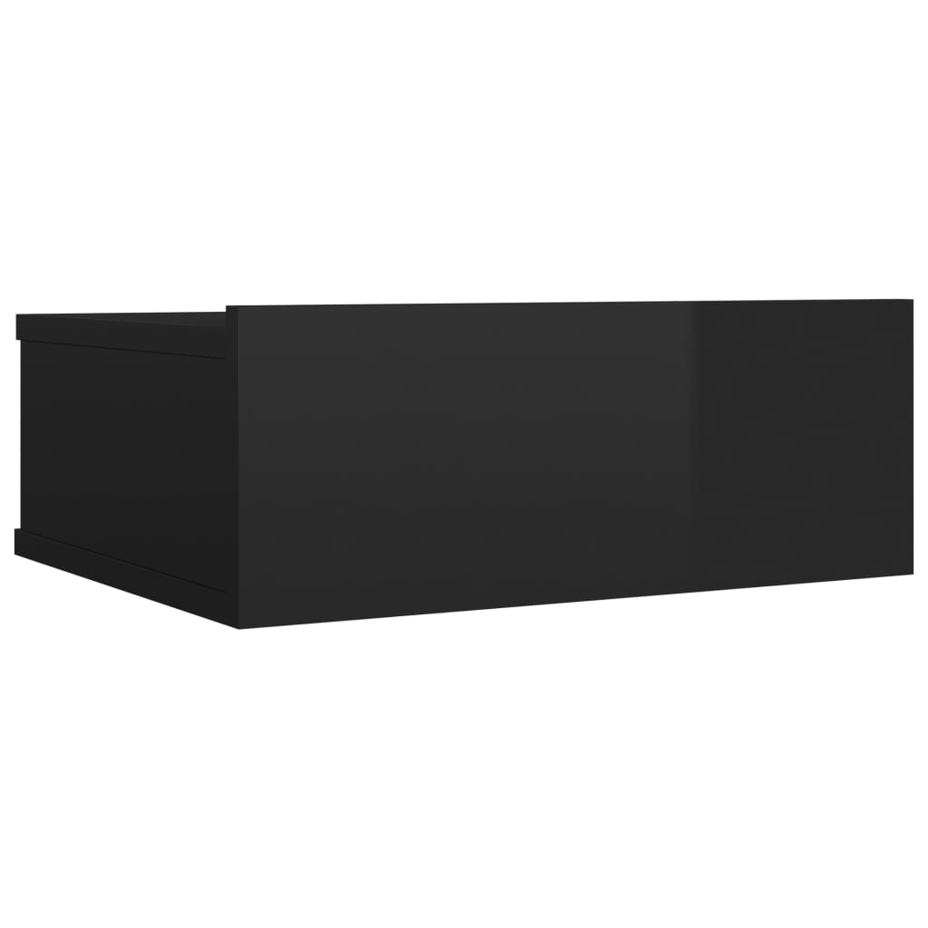 Comodino Pensile Nero Lucido 40x30x15 cm in Legno Multistrato