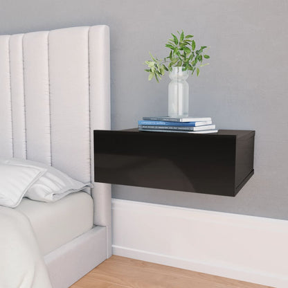Comodino Pensile Nero Lucido 40x30x15 cm in Legno Multistrato