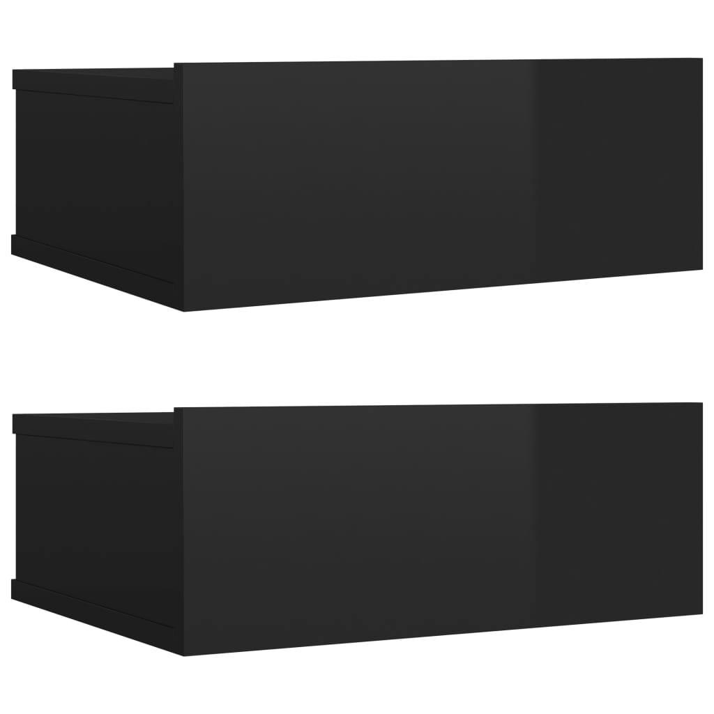 Comodini Pensili 2pz Nero Lucido 40x30x15cm Legno Multistrato
