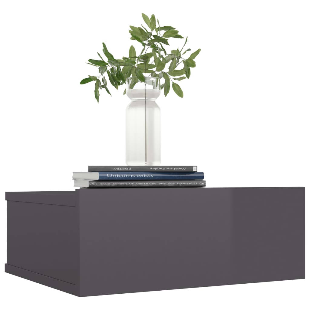 Comodino Pensile Grigio Lucido 40x30x15 cm in Legno Multistrato