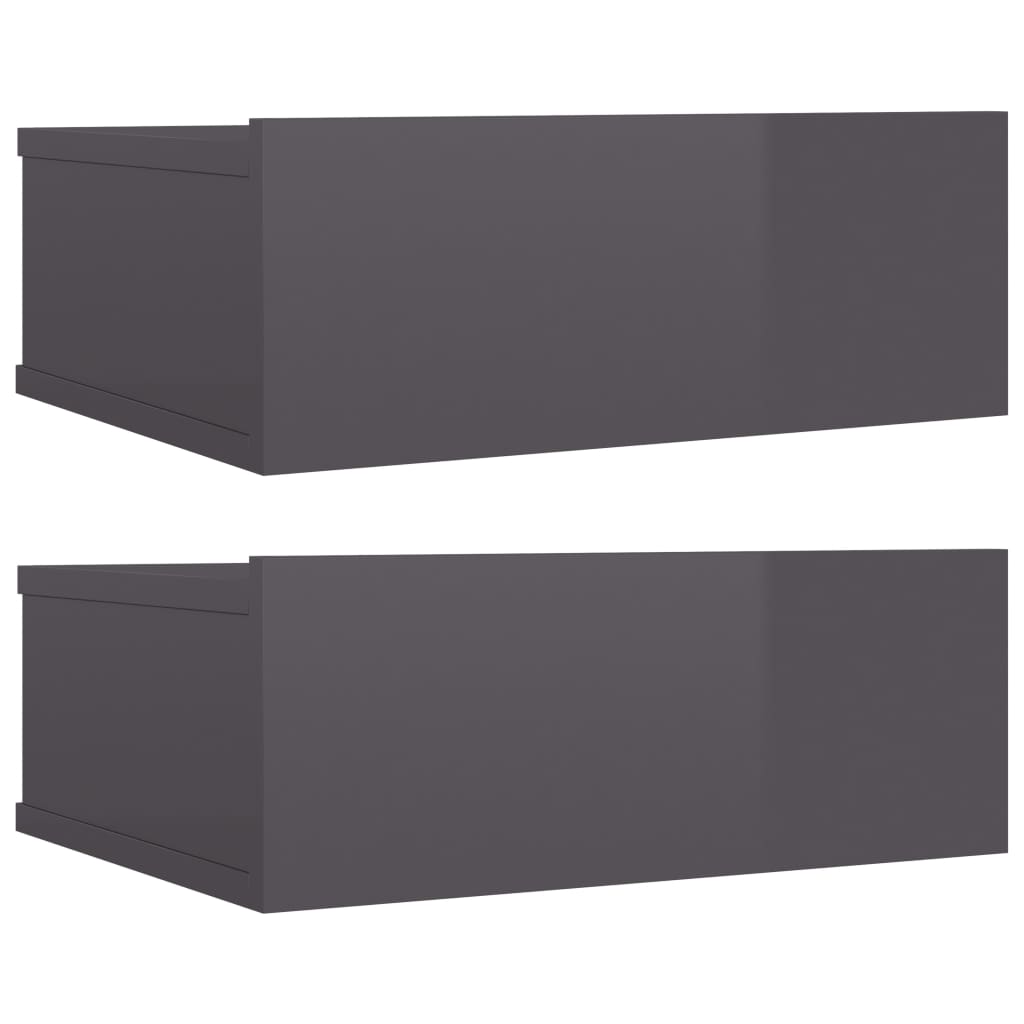 Comodini Pensili 2pz Grigio Lucido 40x30x15cm Legno Multistrato
