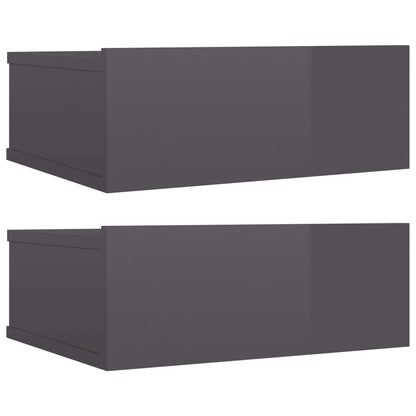 Comodini Pensili 2pz Grigio Lucido 40x30x15cm Legno Multistrato