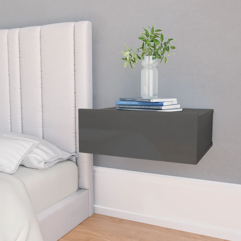 Comodini Pensili 2pz Grigio Lucido 40x30x15cm Legno Multistrato