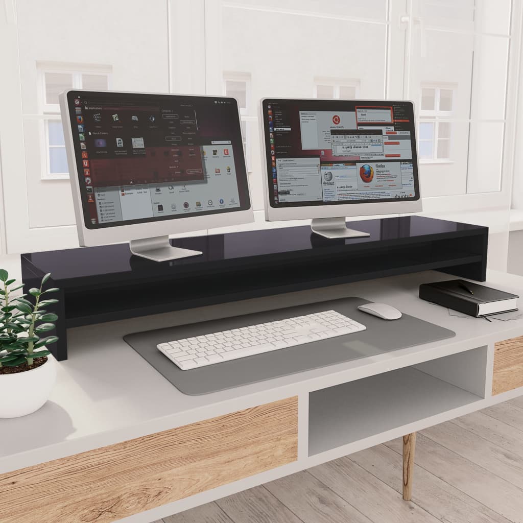 Supporto Monitor Grigio Lucido 100x24x13cm in Legno Multistrato