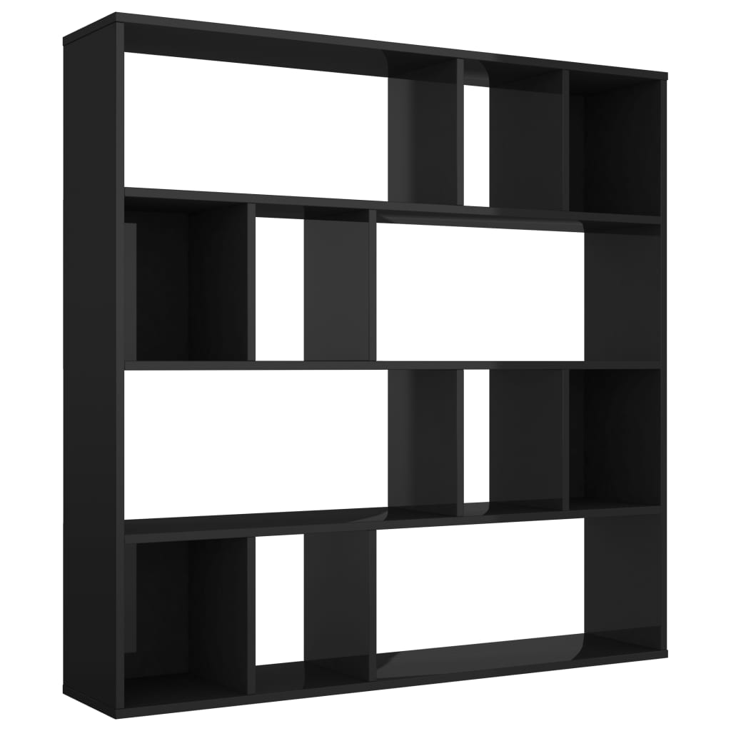 Libreria/Divisorio Nero Lucido 110x24x110 cm in Multistrato