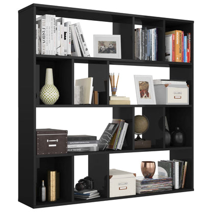Libreria/Divisorio Nero Lucido 110x24x110 cm in Multistrato