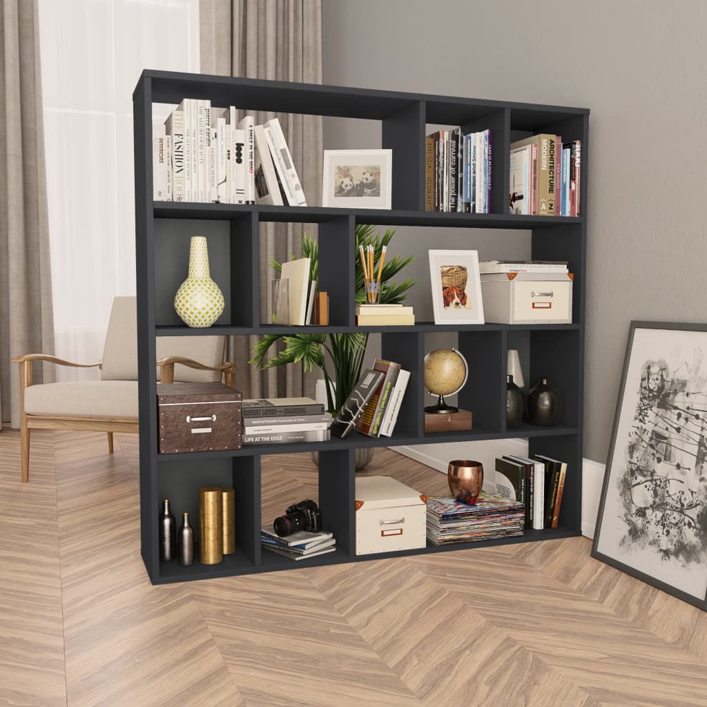 Libreria/Divisorio Nero Lucido 110x24x110 cm in Multistrato