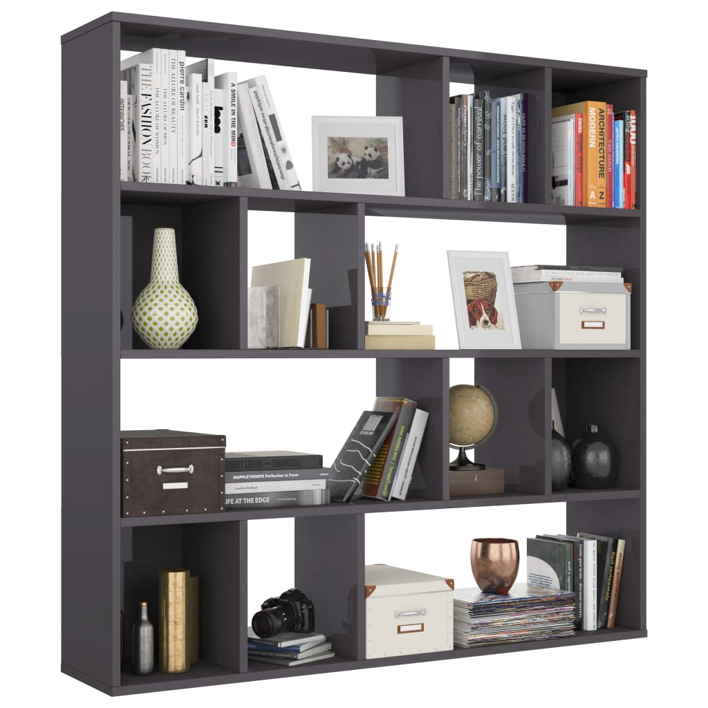 Libreria/Divisorio Grigio Lucido 110x24x110 cm in Multistrato