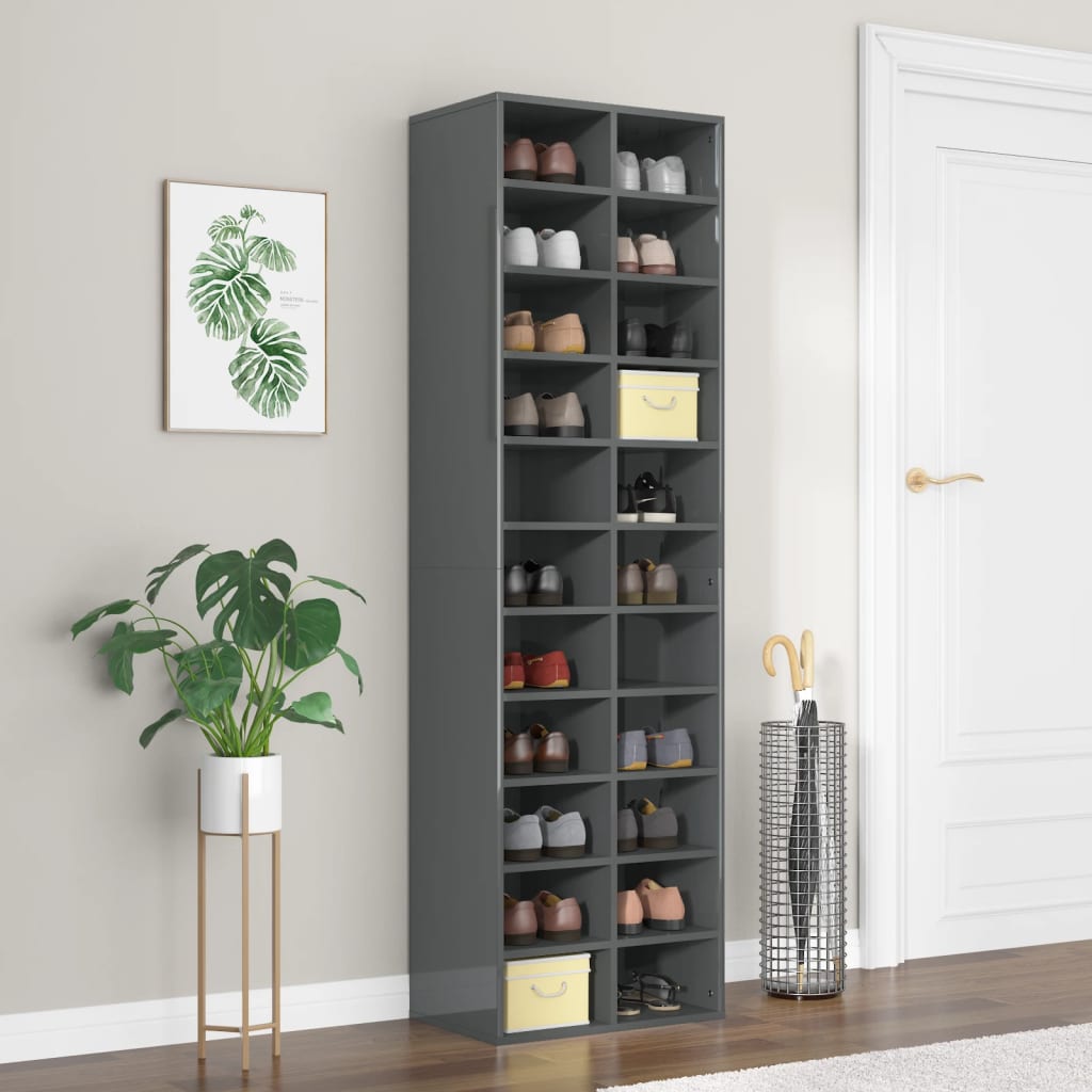 Scarpiera Grigio Lucido 54x34x183 cm in Truciolato