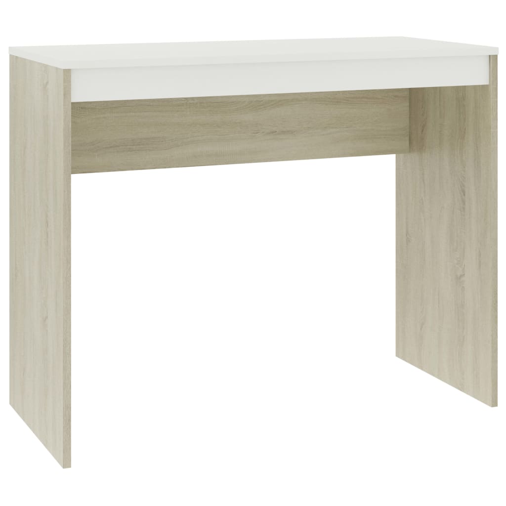Scrivania Bianco e Rovere 90x40x72 cm in Legno Multistrato