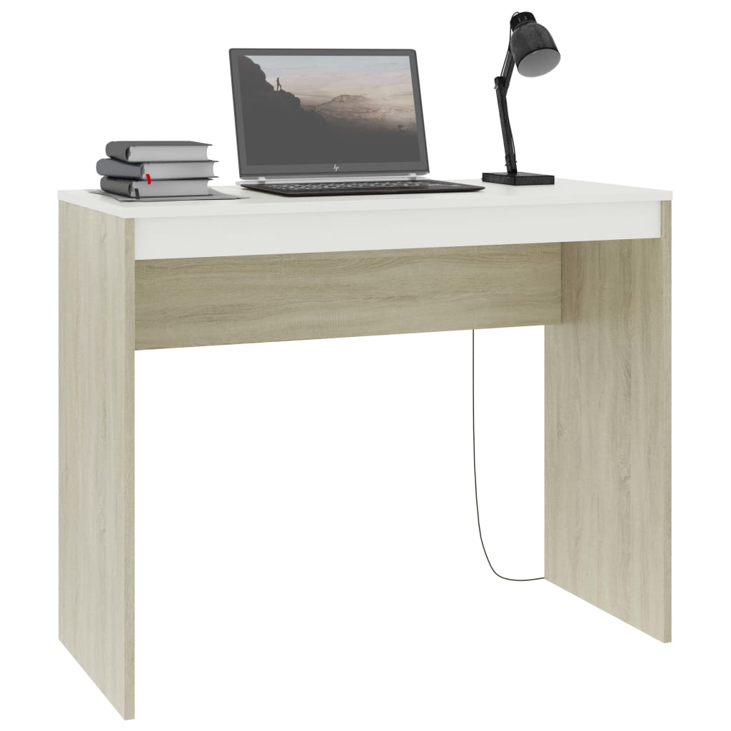 Scrivania Bianco e Rovere 90x40x72 cm in Legno Multistrato