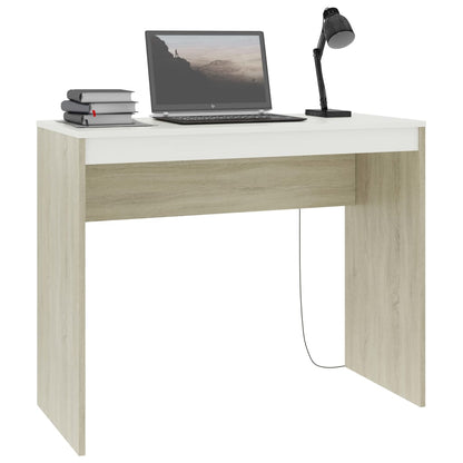 Scrivania Bianco e Rovere 90x40x72 cm in Legno Multistrato