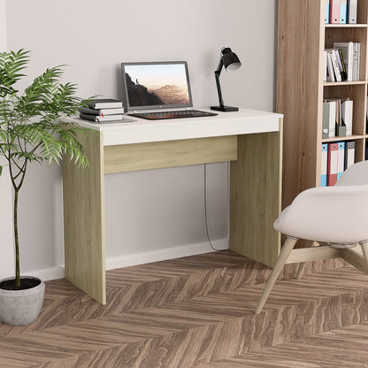 Scrivania Bianco e Rovere 90x40x72 cm in Legno Multistrato