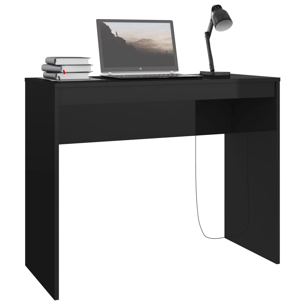 Scrivania Nero Lucido 90x40x72 cm in Legno Multistrato