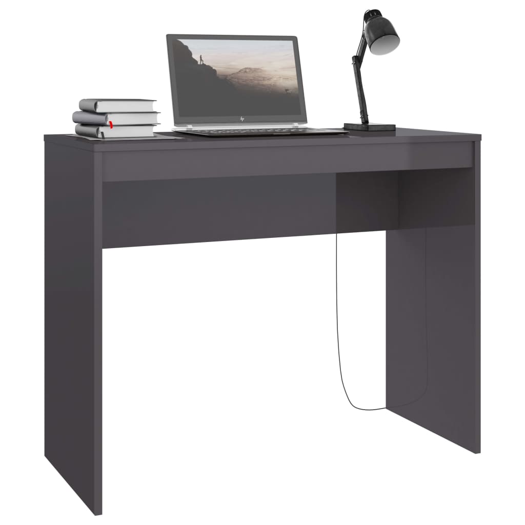 Scrivania Grigio Lucido 90x40x72 cm in Legno Multistrato