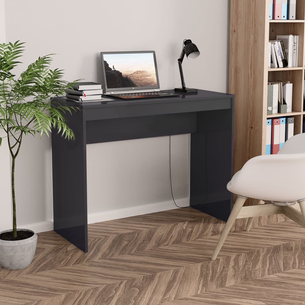 Scrivania Grigio Lucido 90x40x72 cm in Legno Multistrato
