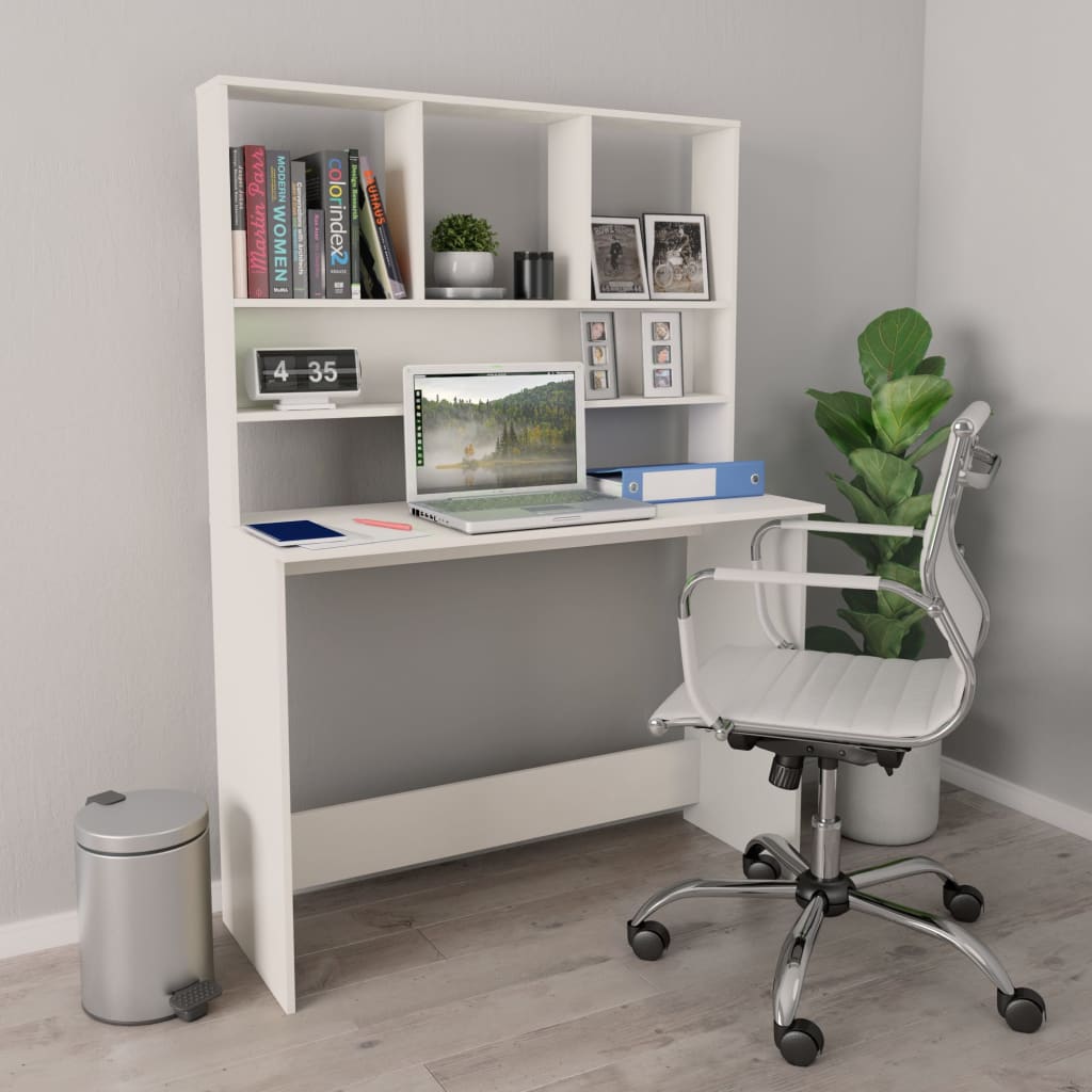 Scrivania con Mensole Bianca 110x45x157 cm in Legno Multistrato