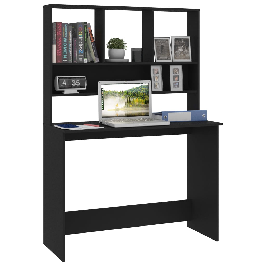 Scrivania con Mensole Nera 110x45x157 cm in Legno Multistrato