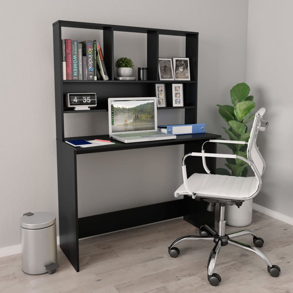 Scrivania con Mensole Nera 110x45x157 cm in Legno Multistrato