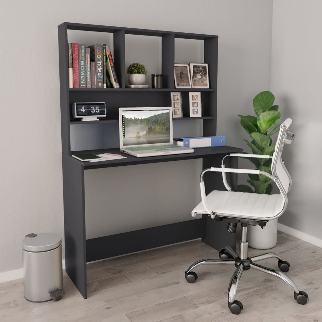 Scrivania con Mensole Grigia 110x45x157 cm in Legno Multistrato