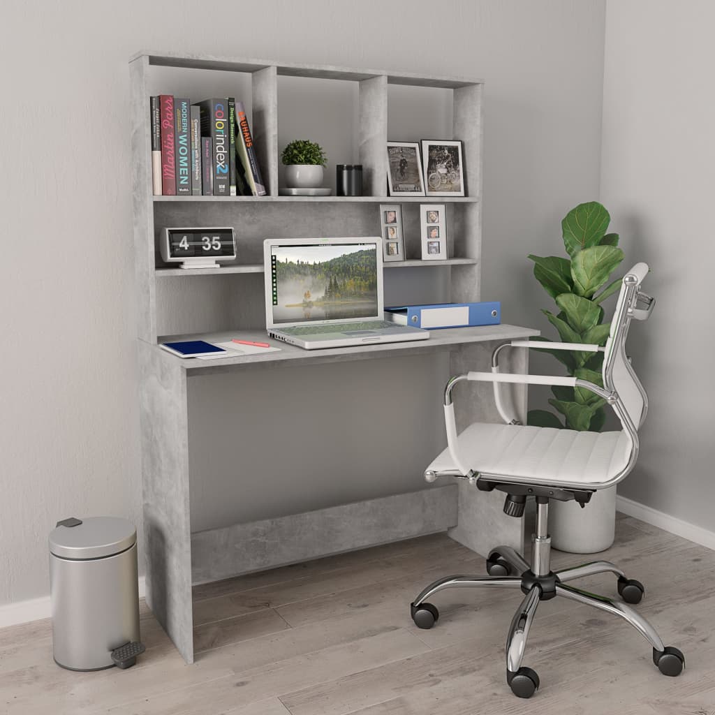 Scrivania Mensole Grigio Cemento 110x45x157cm Legno Multistrato