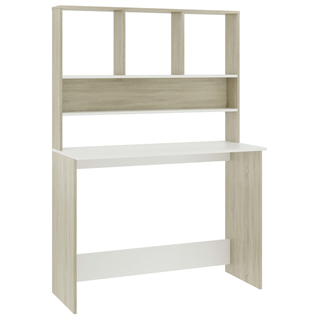Scrivania e Ripiani Bianco Rovere Sonoma 110x45x157 Multistrato