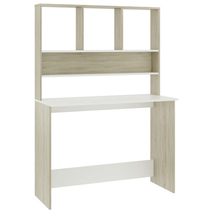 Scrivania e Ripiani Bianco Rovere Sonoma 110x45x157 Multistrato