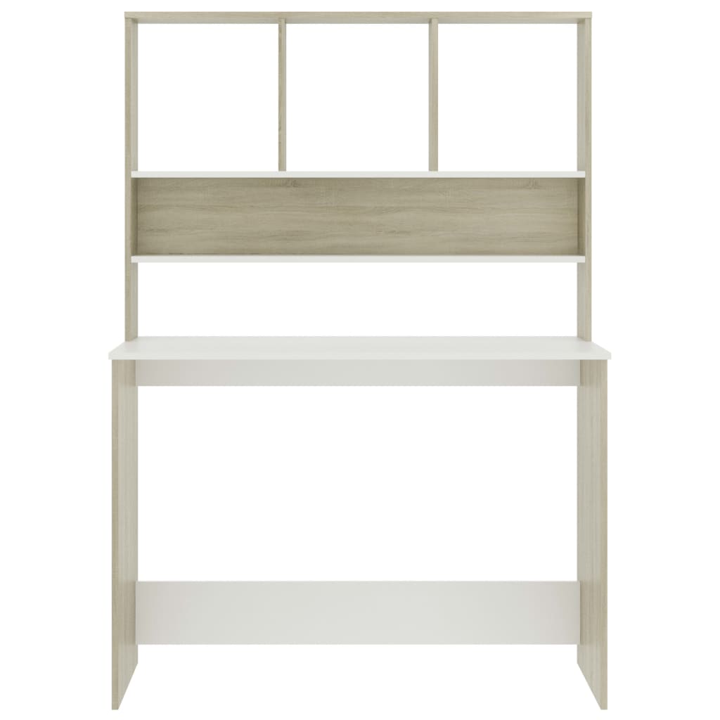Scrivania e Ripiani Bianco Rovere Sonoma 110x45x157 Multistrato