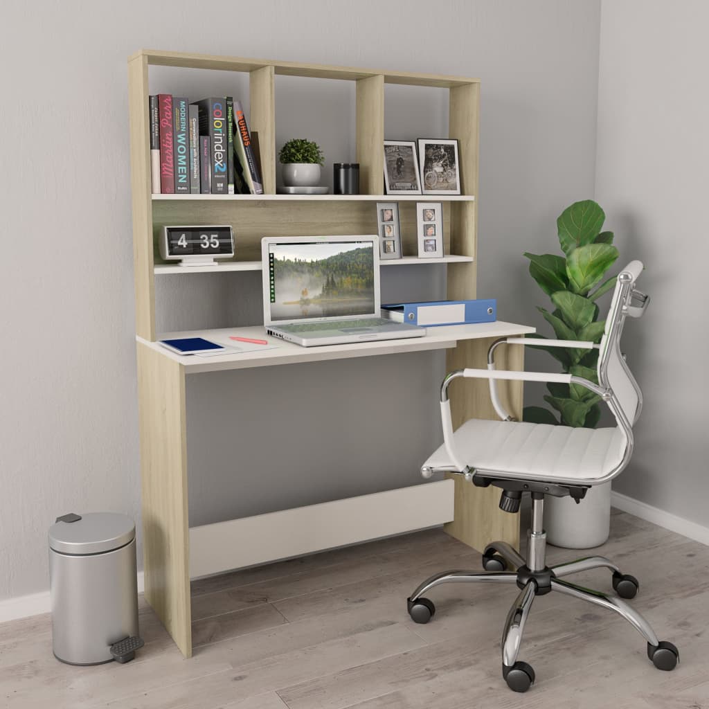 Scrivania e Ripiani Bianco Rovere Sonoma 110x45x157 Multistrato